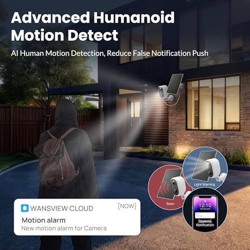 Solar Security Camera Outdoor Wireless, 2K Color Night Vision, Battery Powered PIR Motion Detection,2.4GHz WiFi Cameras for Home Surveillance, Light and Sound Alarm, 2-Way Audio 6