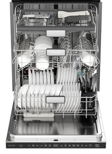 Sharp SDW6726MS 24-inch Stainless Steel Dishwasher, 47 dB Library Quiet, Third Rack, Power Wash Sprayer, 12 Place Settings, 17