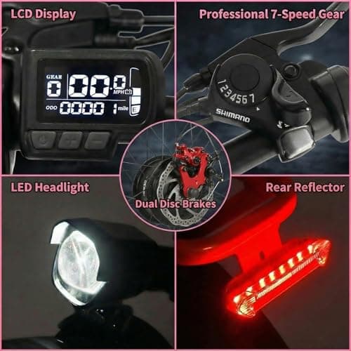 Axiniu 24 Inch Electric Bike for Adults, Step Through Ebike for Women, Peak 1000W Motor 22MPH, 48V 20AH Removable Battery Up to 70 Miles, 7 Speed Dual Shock Absorber, City Cruiser Commuter Bicycle 7