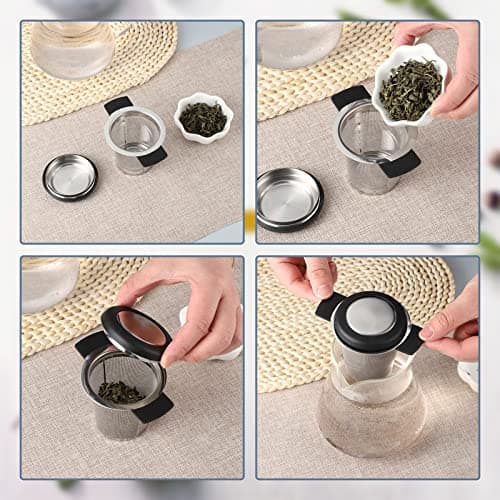 2 Pack Tea Strainers for Loose Tea Stainless Steel Fine Mesh Steeper & Infuser with Large Capacity Tea Diffuser Basket and Lid Fits for Cup 5