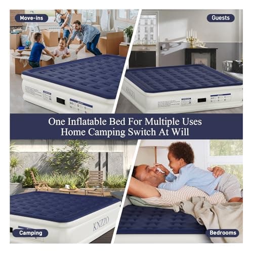 KNZZO Air Mattress King with Built-in Pump, Blow Up Mattress with Soft Flocked Top, Leakproof Inflatable Mattress, Foldable Waterproof Air Bed for Home, Guests, Camping, with Storage Bag 6