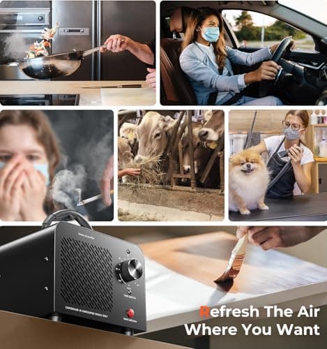 Ozone Generator 48,000mg, Commercial Ozone Machine Odor Removal, High Capacity O3 Ionizer Air Purifier Deodorizer, Portable Mini for Car, Home, Smoke, Pets, Industrial, for 4000 Square Feet -Black 6