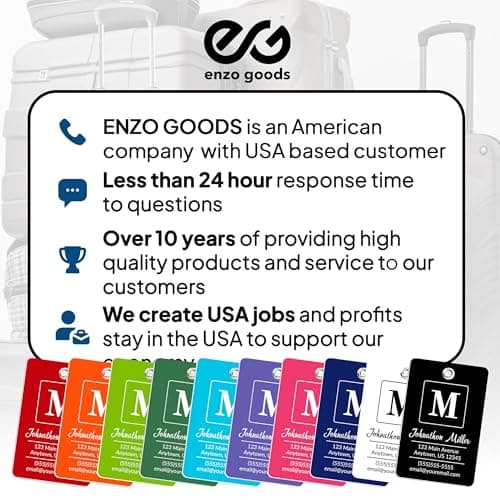 Enzo Goods Personalized Luggage Tag | Custom Luggage Tags for Suitcases | Kids Backpack Tag | 10 Color Options & Choose Font, Font Color 10