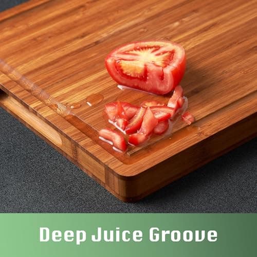 Bamboo Wood Cutting Board for Kitchen, 1" Thick Butcher Block, Cheese Charcuterie Board, with Side Handles and Juice Grooves, 16x11" 5