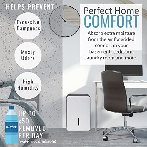 Keystone Energy Star 50-Pint Portable Dehumidifier for Basement, Garage, Living Room, and Extra Large Rooms up to 4,500 Sq.Ft., Quiet Dehumidifier for Home with Auto-Shutoff, Timer, and LED Display 5