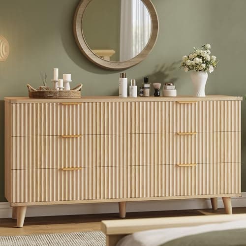Lulive Dresser for Bedroom Wood Dressers Chest of Drawers, Fluted 53.2" Wide Modern Long Dresser TV Stand 6 Drawers for Bedroom, Closet, Living Room, Hallway (Natural)