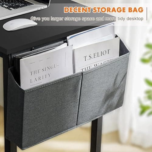 Sweetcrispy Computer Desk - Office 48 Inch Writing Work Student Study Modern Simple Style Wooden Table with Storage Bag & Iron Hook for Home Bedroom - Black 6
