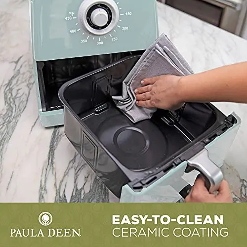 Paula Deen 8.5QT (1700 Watt) Large Air Fryer, Rapid Air Circulation System, Square Single Basket System, Ceramic Non-Stick Coating, Easy-to-Use Dial, 50 Recipes (Sea Glass) 5