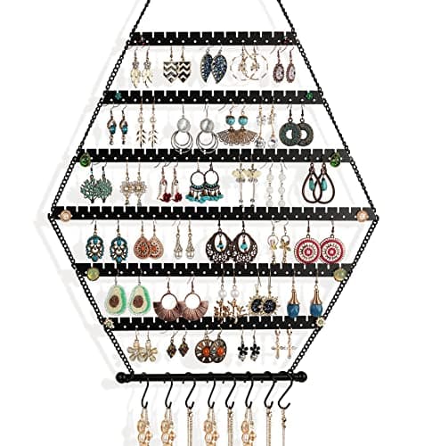 handrong Hanging Earring Organizer,Earring Organizer Wall,Earring Holder Organizers,Jewelry Organizers Wall Mounted Jewelry Organizer Hexagon
