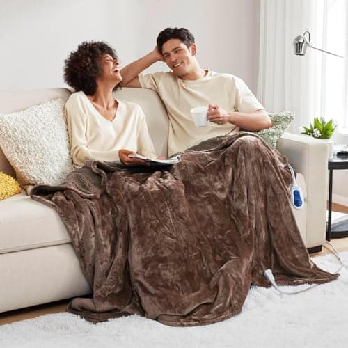 Beautyrest Heated Blanket, Electric Throw Blanket, Soft, Warm, Reversible Plush - Sherpa Heating Blanket Throw, 3 Heat Settings, 2 hr Auto Shut Off, Machine Washable, Oversized 60 in x 70 in, Brown 4