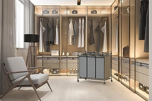 Simple Houseware Heavy Duty 3-Bag Laundry Sorter Rolling Cart, Dark Grey – Durable Triple Laundry Hamper with Removable Bags and Lockable Wheels for Efficient Laundry Organization 8