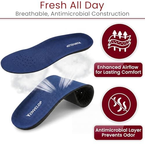 Envelop Ultra Thin Insoles for Men and Women - High Arch Support for Flat Feet & Plantar Fasciitis Pain Relief - Shoe Insert Orthotics for Metatarsalgia, Heel Spurs 5