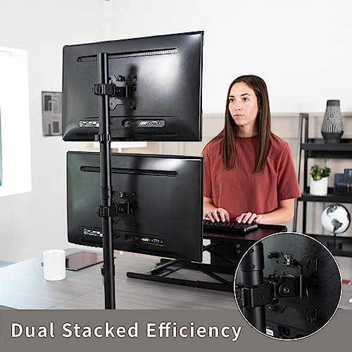 VIVO Dual Vertically Stacked Monitor Desk Mount, Extra Tall Adjustable Stand for 2 Ultrawides up to 34 inches, 22 lbs Capacity, Black, STAND-V002T 5