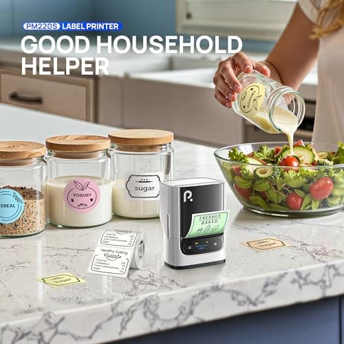 POLONO PM220S Label Maker Machine with Tape, 2 Inch Bluetooth Thermal Label Printer, Portable Sticker Printer for School, Office, Home, Business, Label Maker with 2'' x1.18'' Labels, White 7