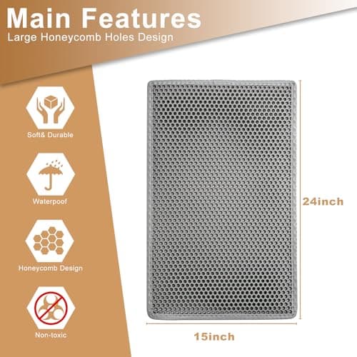 Garoopion Litter Trapping Mat, EVA Cat Litter Box Mat, Double Layer Honeycomb Holes Design 24" X 15", Gray 5