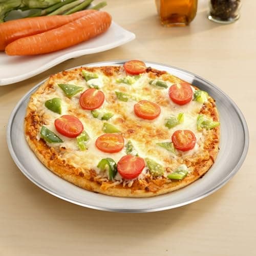 tchrules 12 Inch Pizza Pan Set of 8, Stainless Steel Pizza Tray, Round Non-Stick Coating Pizza Plate for Oven Kitchen Baking Home Restaurant, Dishwasher Safe （Silver） 7
