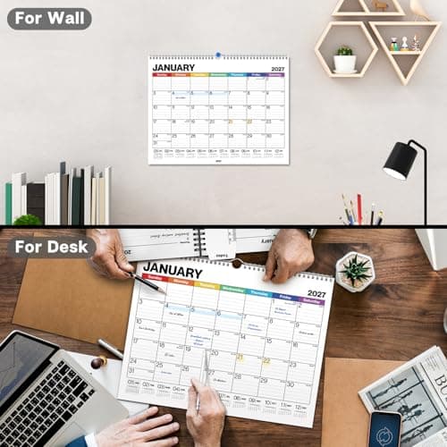 Dunwell 12x15 Wall Academic Calendar 2026-2027 (Colorful), Use July 2026 to December 2027, Large Lined 12 x 15 Monthly Hanging Calendar, Professional Styling for Home Office or School, Premium Paper 8