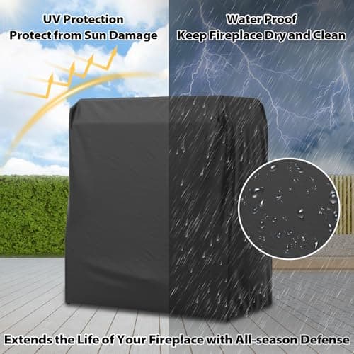 COOS BAY Outdoor Propane Fireplace, 50,000 BTU Adjustable Gas Fire Pit with Tank Storage, Smokeless Ceramic Log Chiminea Patio Heater, 35.4"x22"x40.6", Gray/Tan 8