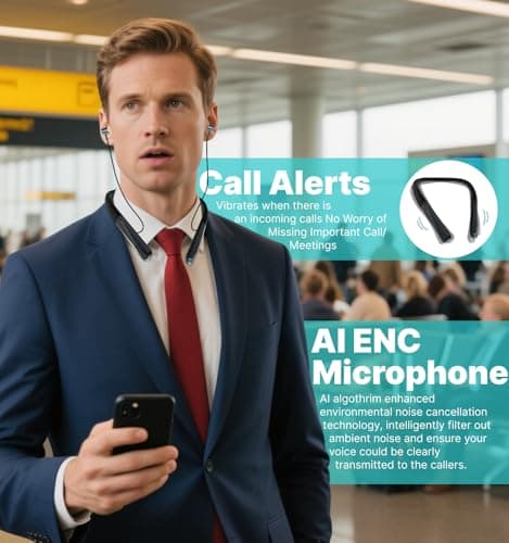 Hmusic H08 Neckband Headphones Bluetooth 6.0,Wireless Neckband Earbuds,Voice Return Mic,35H Battery Life,IPX5 Waterproof,Power Display,Call Alerts,Around the Neck Magnetic Earphones for Singing,Sports 5