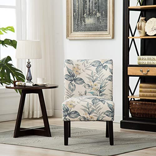 Roundhill Furniture Capa Print abric Armless Contemporary Accent Chair, Blue Leaves 6