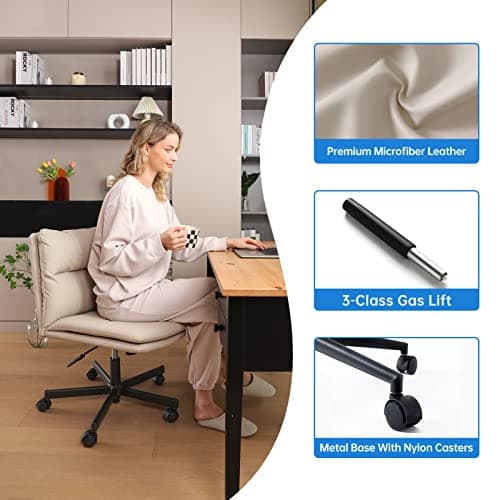 EMIAH Criss Cross Chair with Wheels Home Office Desk Chairs PU-Padded Vanity Chair Mid-Back Ergonomic Computer Chair Comfortable Adjustable Swivel Desk Chair Comfy 8