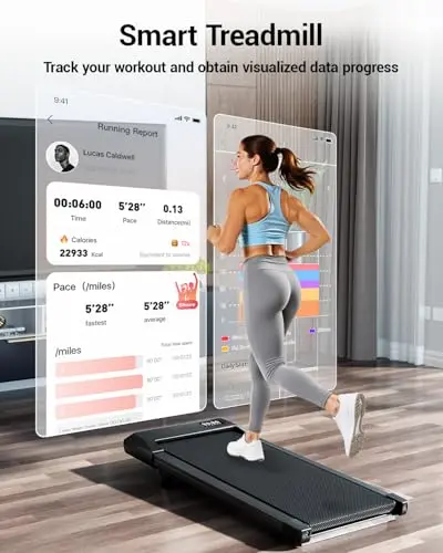 DeerRun Under Desk Walking Pad Treadmill with 6% Manual Incline, 0.6-3.8 MPH Walking Speed, 2.5 HP, 300 lb Capacity, App & Remote Control, for Home Office & Small Spaces 8