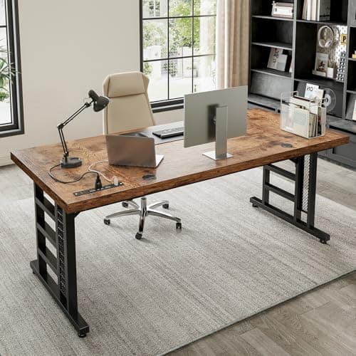 Coleshome 71 Inch Executive Desk with USB Ports, Large Computer Desk with Extra Thick, Long Mordern Office Desk, Workstation Business Furniture for Home Office, Vintage