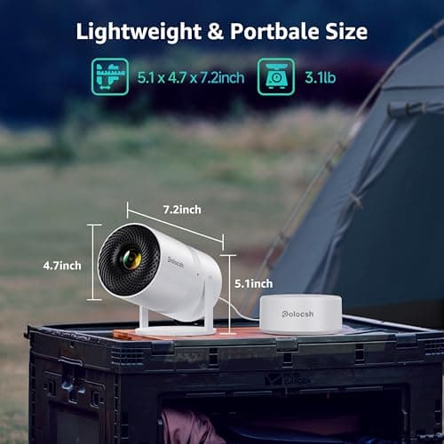 Polocsh Mini Projector, Rechargeable Portable Outdoor Smart Projector with 4K Support, Auto Keystone, Android 11 Small Projector with WiFi and Bluetooth, Electric Focus Home Theater for iphone 7