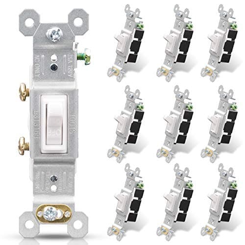 ELEGRP Single Pole Toggle Light Switch, 15 Amp, 120 Volt, Toggle Framed AC Quiet, in Wall On/Off Switch Replacement, Self-Grounding, Residential and Commercial Grade, UL (10 Pack, Glossy White)