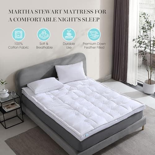 Martha Stewart 3 Inch White Down Feather Mattress Topper - King Size Fluffy White Feather Bed Topper 100% Cotton Cover Fabric Ultra Soft Pillow Top Featherbed for Bedroom（78" x 80"） 5