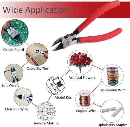 Wire Cutters 2 PACK, 6 inch Wire Cutter Set, HOUSERAN Side Cutters Flush Cut Pliers, Spring Loaded Cutting Pliers with Non-slip Red Handle, Wire Cutters Heavy Duty for Jewelry Making, Crafts, Zip Tie 5