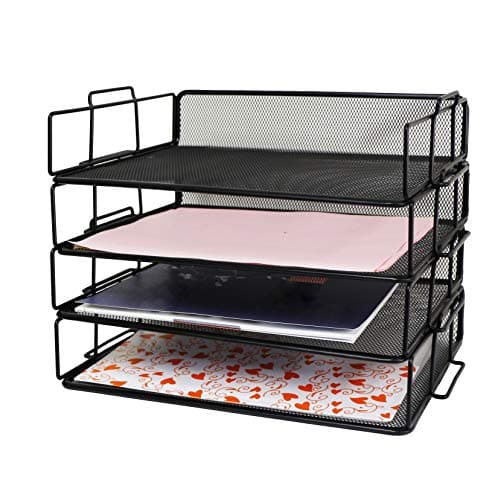 Exerz Letter Trays 4pcs Black Paper Sorters Stackable, 4 Tiers File Trays, Desk Organizer - Metal