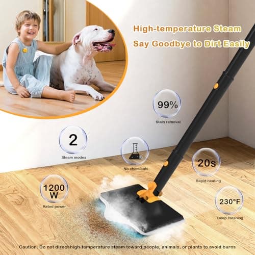 GHORA Steam Mop, All-in-one Handheld Steam Cleaner with 13 Attachments, 23FT Cord, 11.83OZ Removable Tank, Adjustable Height Steam Mops for Floor Cleaning, Hardwood Floors, Carpets, Tiles, Windows 5