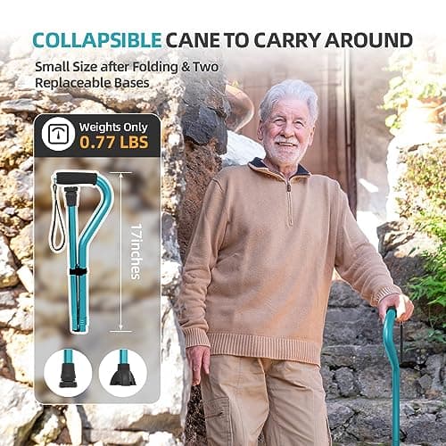 BeneCane Walking Cane for Men & Women Adjustable Cane with Offset Soft Cushioned Handle -Portable Lightweight Sturdy Mobility Walker Aid for Elderly, Seniors Collapsible Cane Blue 6