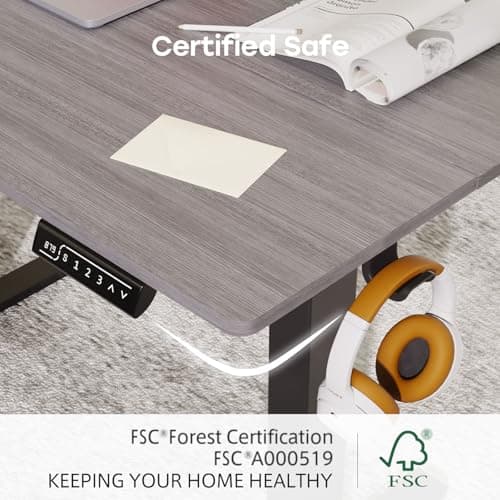 JYLH JOYSEEKER Grey Standing Desk, 48 X 24 Inch Adjustable Height Electric Table, Sit Stand Desk with 2 Hooks, Ergonomic Rising Workstation with Splice Board 5