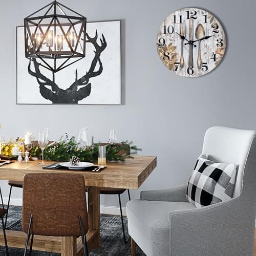 Keepcross Kitchen Wall Clock Fork & Spoon Cutlery Theme Rustic Modern Farmhouse Decor Glass Clock for Kitchen, Dining Room - 8 Inch, Battery Operated 5