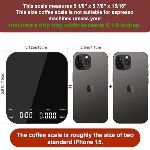 Coffee Scale with Timer, Kitchen, Digital, Rechargeable, Glass Mirror Design, for Pour-Over Barista, 0.3-3000g/0.1g 7