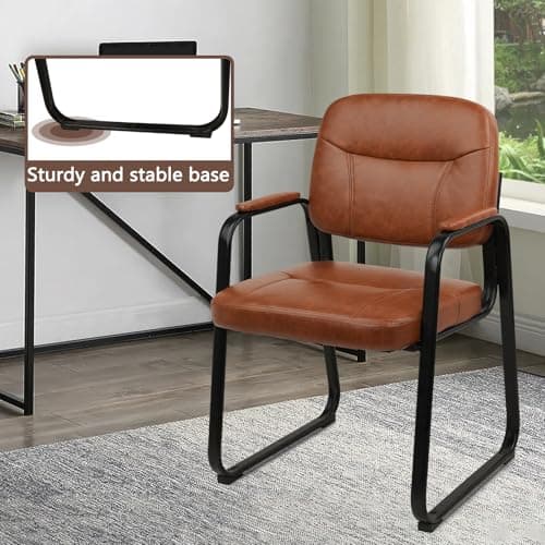 CLATINA Waiting Reception Chairs No Wheel, Leather Guest Chair with Padded Arms, Modern Brown Office Desk Chairs with Sled Base for Office Meeting Conference Room Lobby Home Living Room (2 Pack) 7
