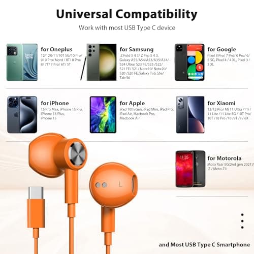 USB C Headphones with Microphone for iPhone 17 Pro Max 17e 16e 16 15 Plus,Type-C Headphones for Google Pixel 10a Wired Earbuds Magnetic Sport Earphone for iPad/OnePlus 15/Samsung S26 S25 Flip 6 Fold 7 6