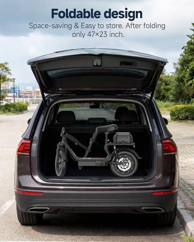 KEQ Electric Scooter Adults with Seat, 48V 22.5AH Foldable Escooter 14" Tires 500W Motor 22MPH 35Miles Long Range and Disc Brake 350lbs Max Load Dual Shock Suspension Wide Deck Rear Box 6