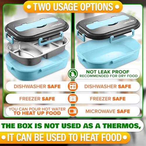 Tiffin Lunch Box – Insulated Lunch Containers with 48.5-Oz Capacity, Stainless Steel & Plastic, 2 Compartments – Insulated Bento Box for Office, Picnic & Daily Meals, Spoon & Chopsticks Included 5