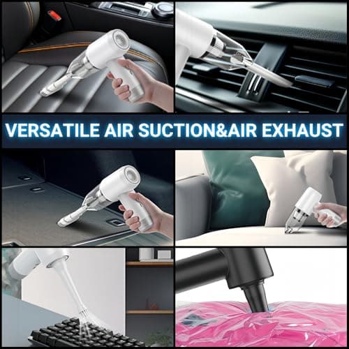 AOSHAWN Handheld Vacuum Cleaner Cordless, 6 in 1 Rechargable Handheld Car Vacuum 15000Pa, 2 Power Settings Portable Handheld Vacuum, Multi-Functional Handheld Vacuum with Emergency Device 7