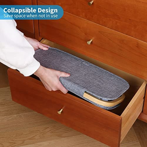 efluky Slim Laundry Basket, Tall Laundry Hamper with Removable Bag and Lid, Thin Dirty Clothes Basket with Bamboo Handles for Bathroom, Bedroom & Laundry Room, 63L Blue Grey 5