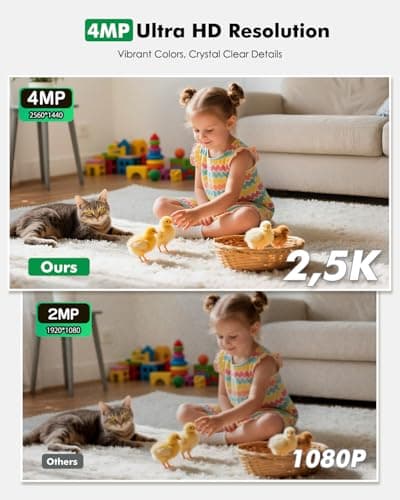 Battery Powered Indoor Camera Wireless, PTZ Pet Camera with 6000mAh Rechargeable, Dual-Band WiFi, 2.5K 4MP Color Night Vision, SD/Cloud Storage, 2-Way Audio, APP Remote, Cat/Dog/Kids/Home Monitoring 5