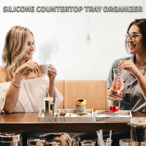 BBK Bathroom Vanity Tray - 2 Pack (7.8" and 11.8") Silicone Bathroom Trays for Counter, Perfume Key Trinket Ring Tray, Decor Soap Dispenser Countertop Tray for Kitchen Sink Organization (Marble Gray) 7