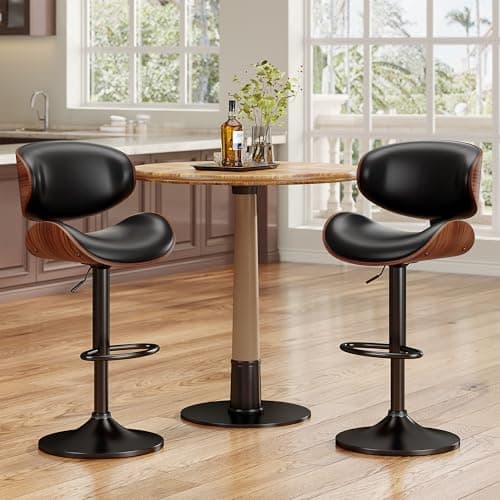 YaFiti Swivel Bar Stools Set of 2 for Kitchen Counter, Adjustable Bentwood Barstools, Modern PU Leather Upholstered Bar Chair with Back and Footrest, for Bar, Kitchen, Dining Room, Black 7