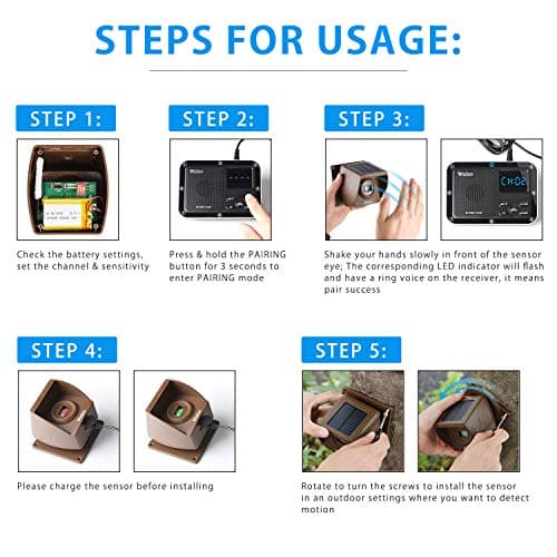 Solar Driveway Alarm Wireless Outside 1800ft Range, Outdoor Motion Sensor & Detector Driveway Alert System with Rechargeable Battery/Weatherproof/Mute Mode(1&2-Brown) 8