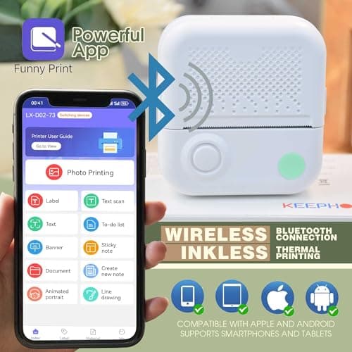 KEEPHOPE Label Maker Machine with 6 Waterproof Tapes, Thermal Label Maker, Portable Mini Bluetooth Label Printer with Clear Tape for Home, Kitchen, School, Office Organization 8