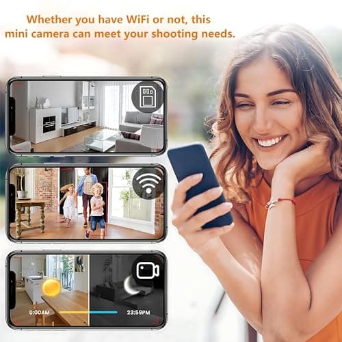 4K Wireless Wifi Security Camera Mini Home Indoor Outdoor Camera, Smart Home Camera Small Nanny Cam House Office Cameras Mobile Phone APP Remote, 150 Wide Angle Night Vision Motion Detection Cams 7