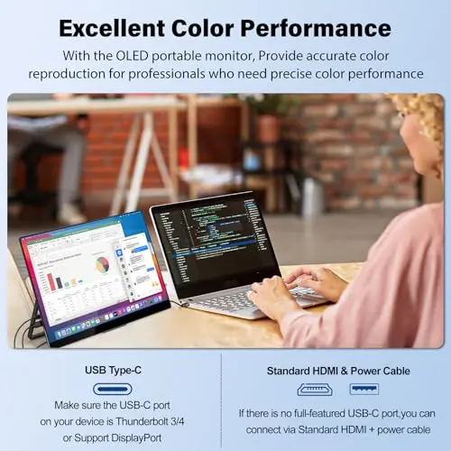 InnoView 14 Inch OLED Portable Monitor 4k UHD 3840x2400 Portable Monitor 100% DCI-P3 | 100000:1Contrast | Built-in Speakers, Travel Monitors for Laptop PC MAC Phone PS4 Xbox Switch 5